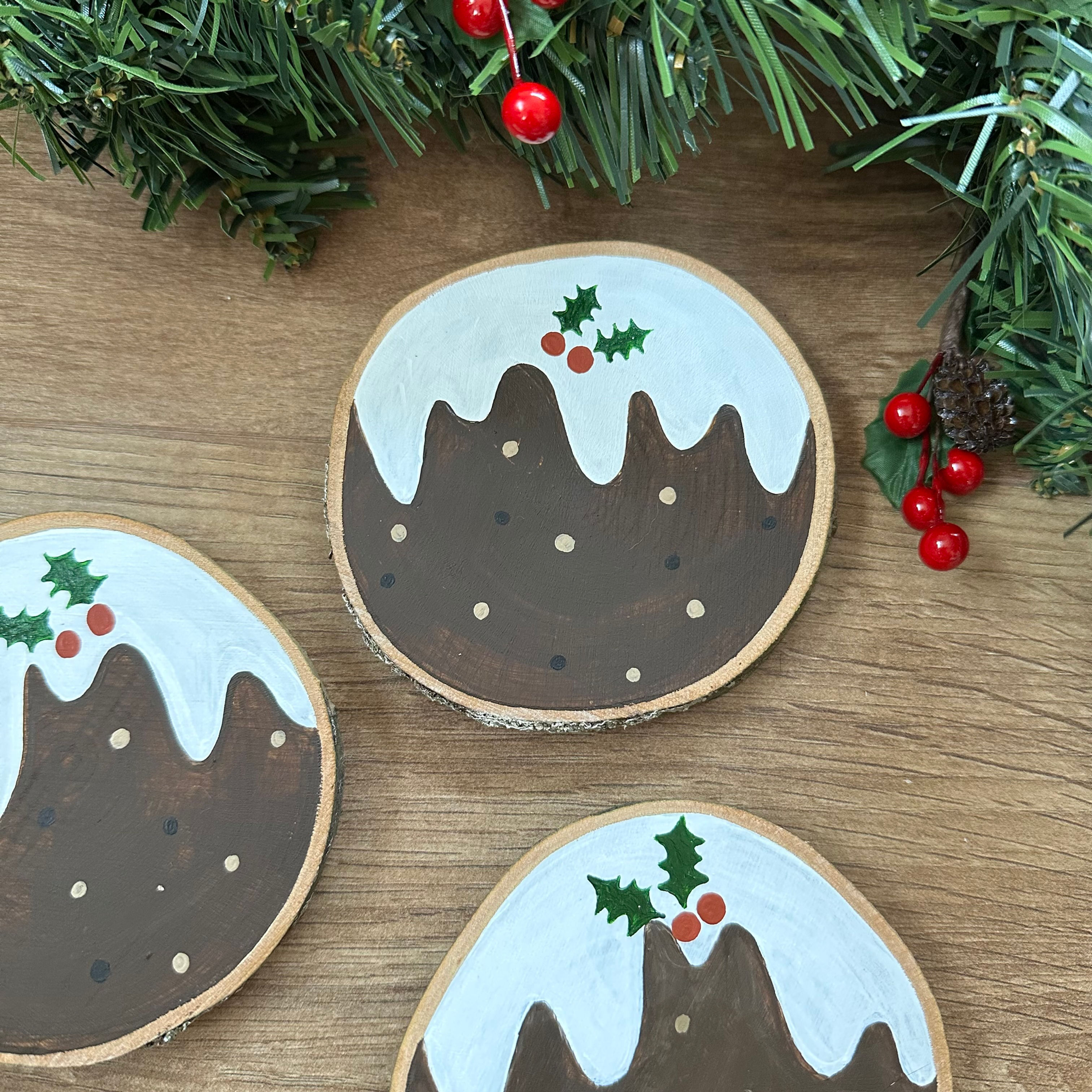 Christmas Pudding Wood Coaster