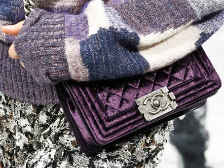 Preloved Chanel Le Boy bag in purple velvet from the 2012 runway collection