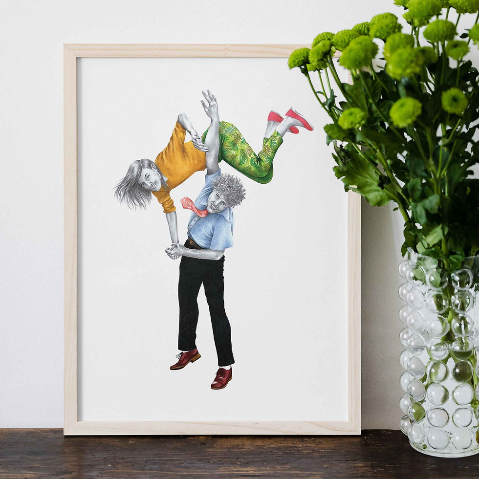 Thumbnail: Lindy Hop aerials illustration print in wooden frame