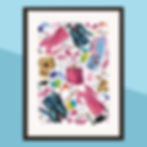 Colourful art print featuring key elements from the Y2K film Legally Blonde, smoking jacket, UPS boxes