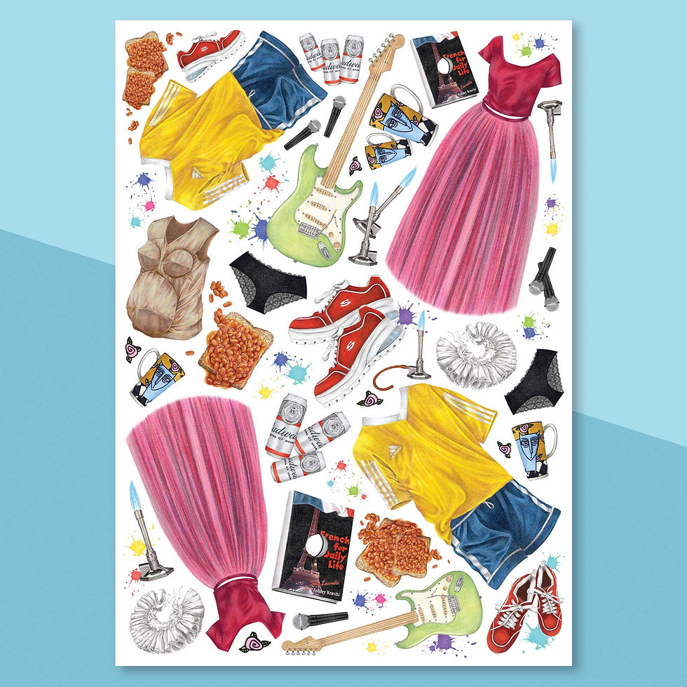 Thumbnail: Colourful art print featuring elements from the film 10 Things I Hate About You, prom dress, paint splatters