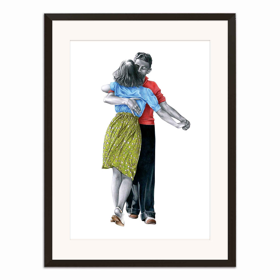 Thumbnail: Romantic couple dancing illustration print in mounted frame