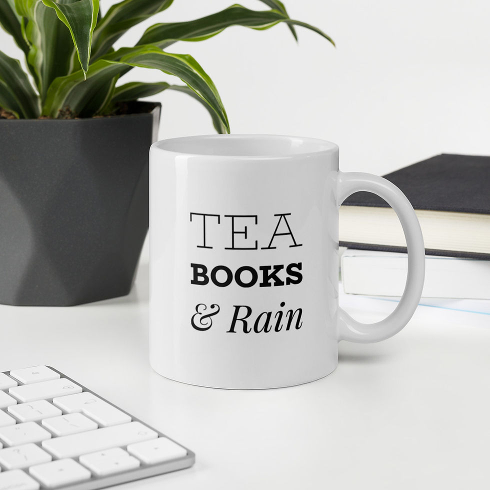 Thumbnail: white mug with tea, books and rain beside a plant and a keyboard