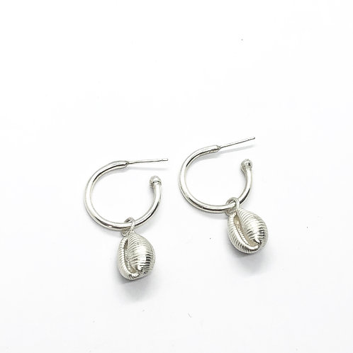 Cowrie Shell Charm Hoops