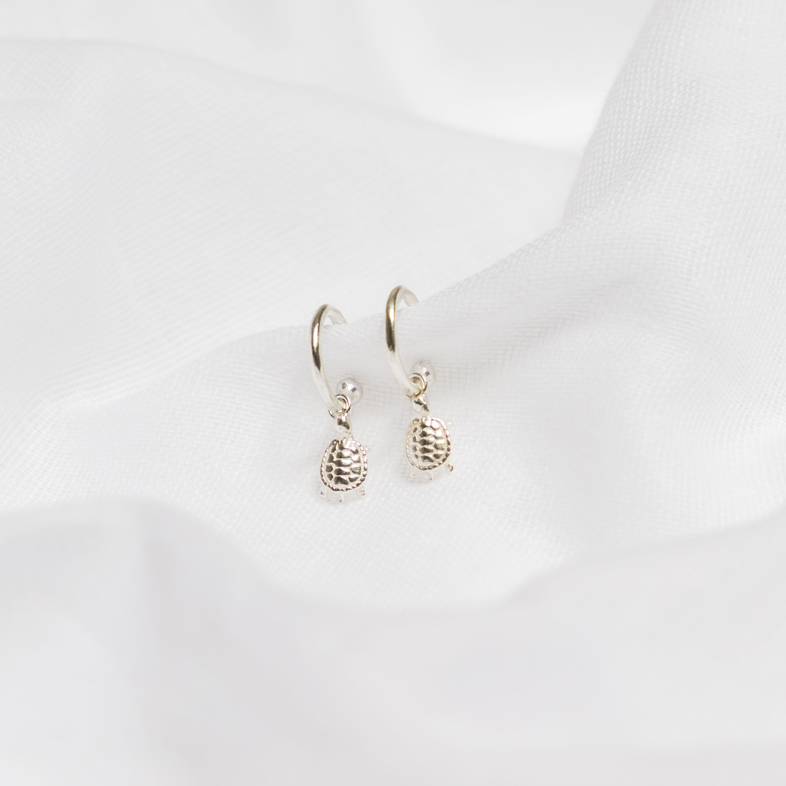 Baby Turtle Huggy Charm Hoops