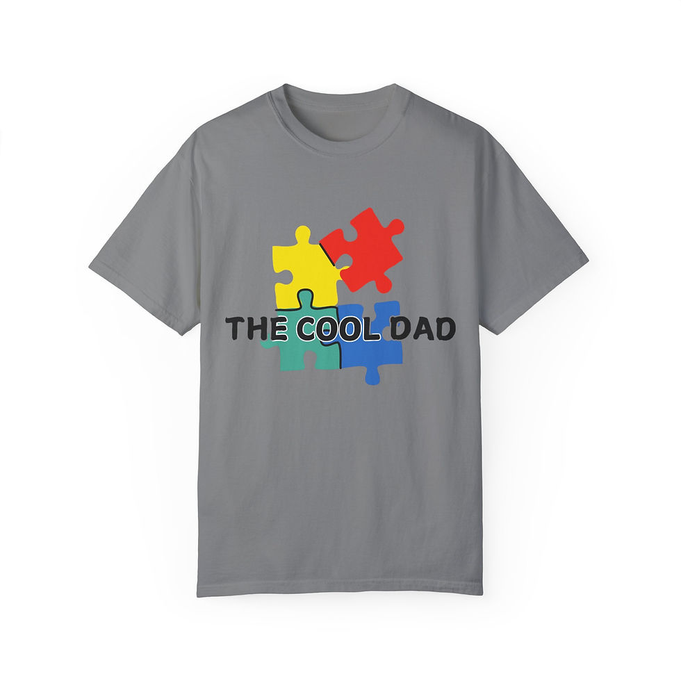 Thumbnail: Gray t-shirt with 'THE COOL DAD' text and colorful puzzle pieces.