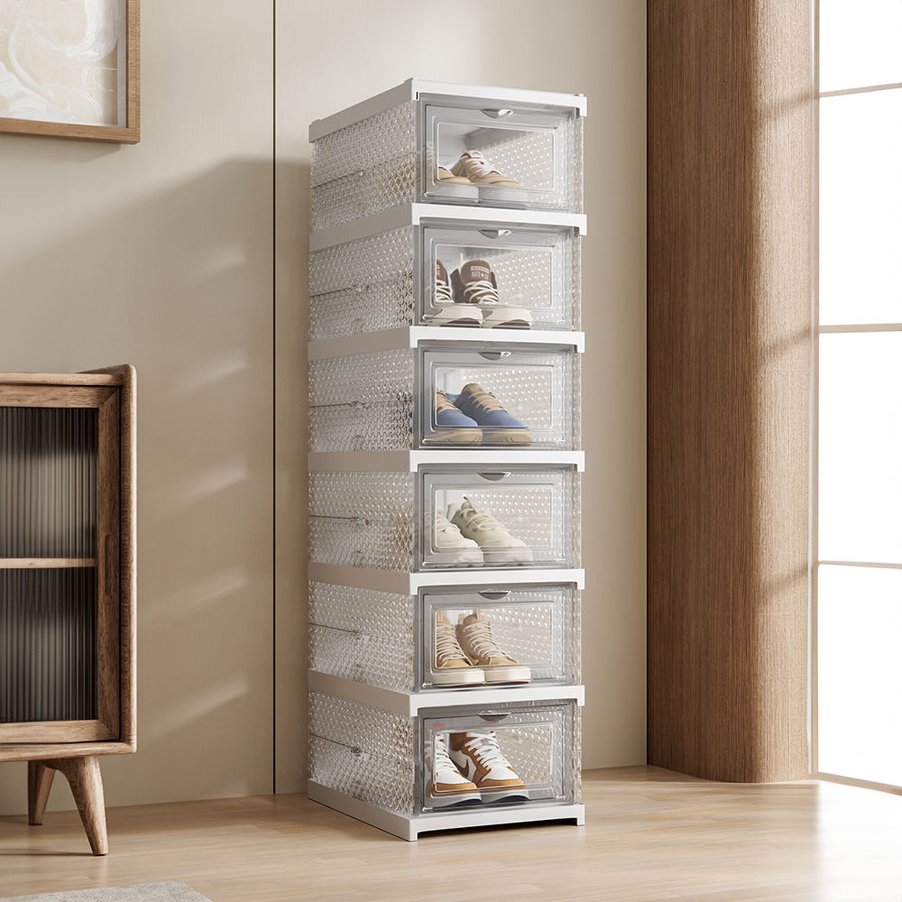 6-Pack Foldable Clear Shoe Storage Boxes – Stackable Dustproof Shoe Organizers
