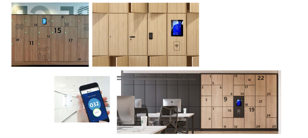 Built-in workplace storage solutions and technology integration