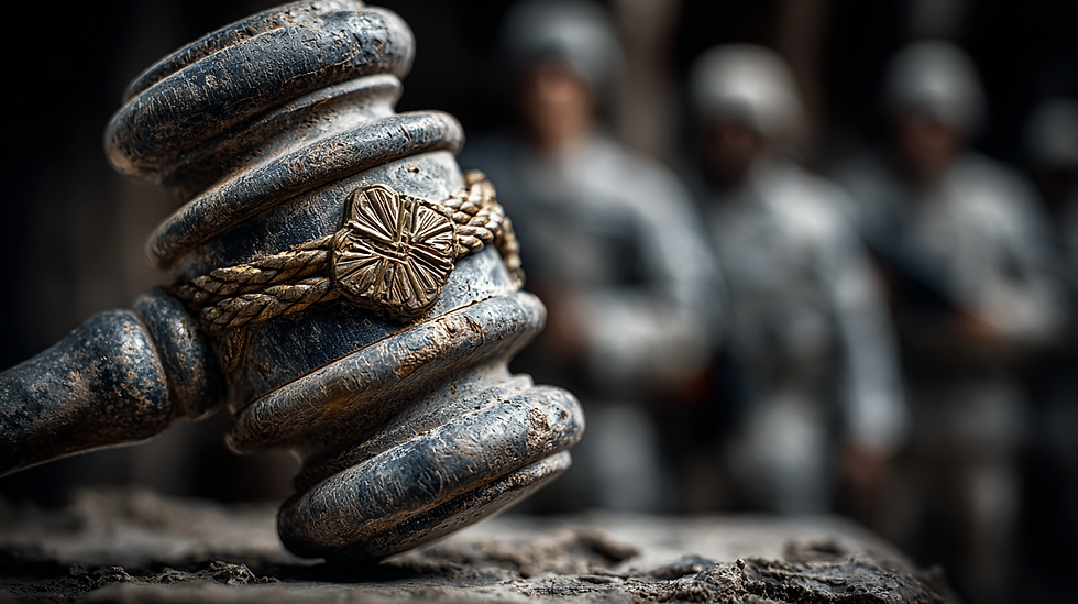 a gavel with a few soldiers behind