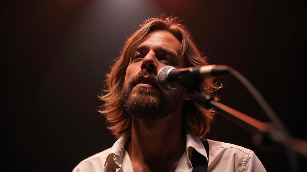 Eye-level view of Wes Carr performing on stage