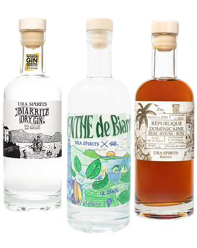 Image de la hero section présentant la menthe de biarritz, le Dry Gin  Modjo ou encore le 