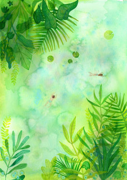 Forêt tropicale, nageuses. Fougères vertes. Plantes. Illustration à l'encre