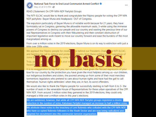 NTF-ELCAC repeats baseless claim on Robredo-NPA connection