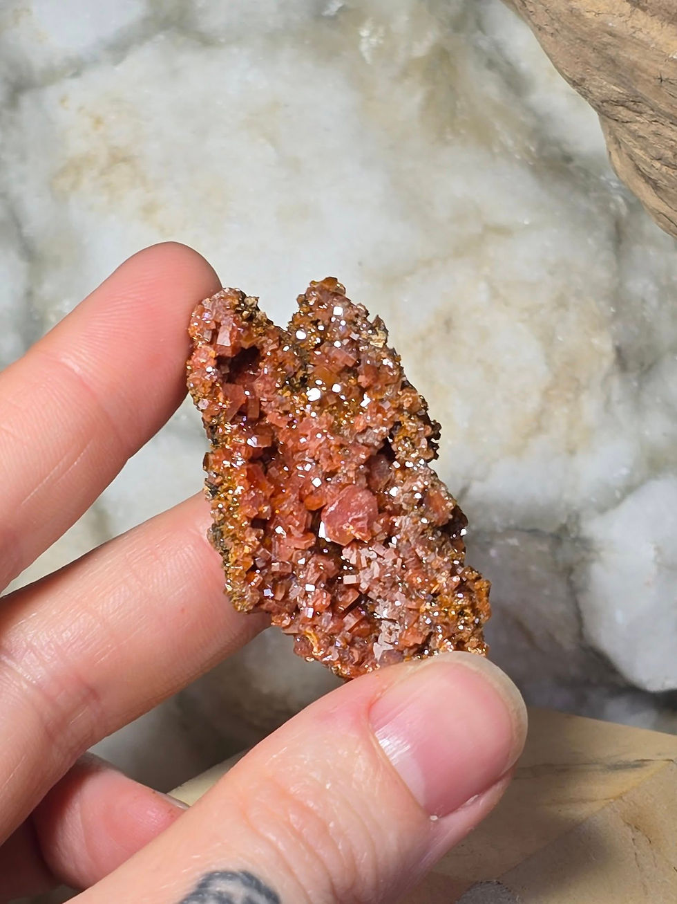 Thumbnail: vanadinite cluster hand held top view