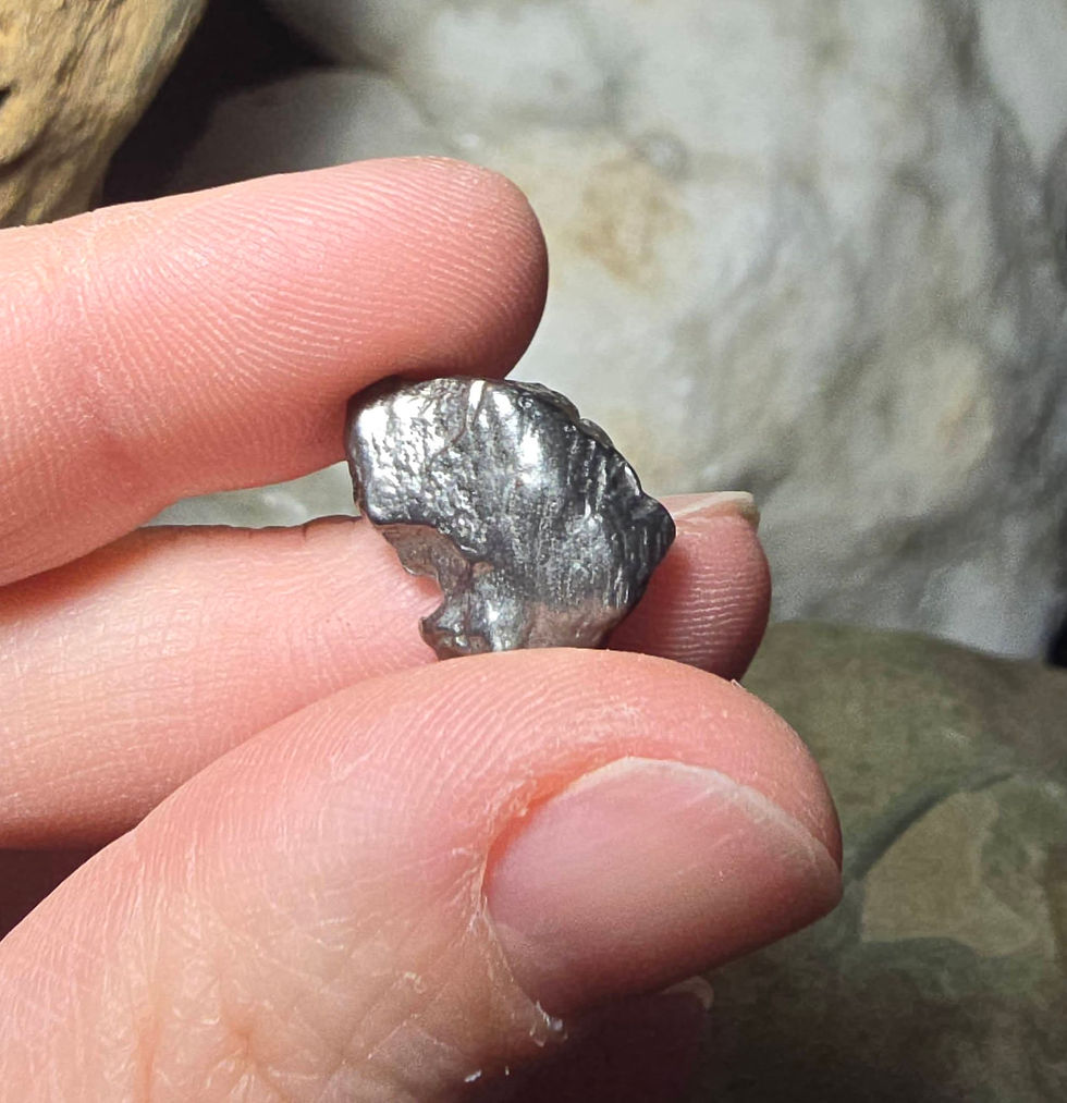 Thumbnail: gebel kamil meteorite hand held side view