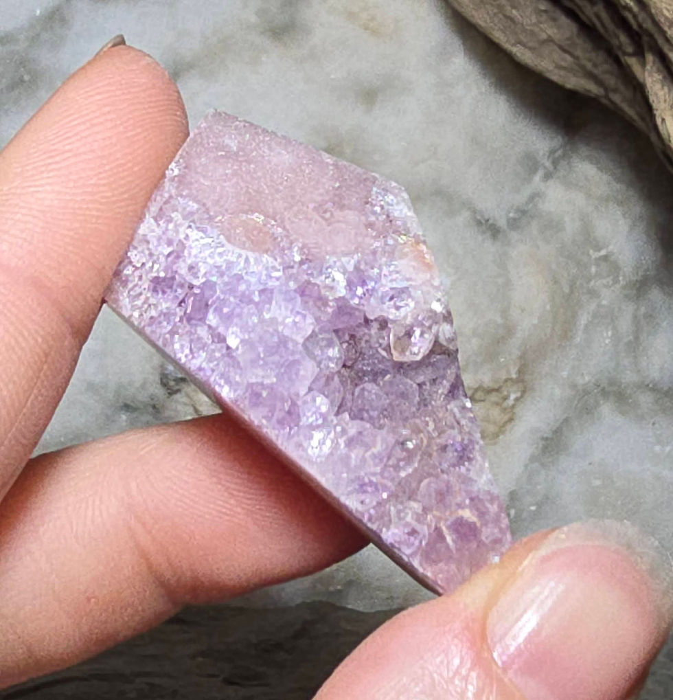 Thumbnail: druzy pink amethyst shape hand held front view