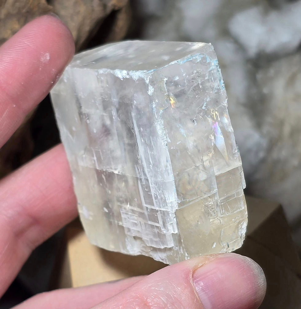 Thumbnail: icelandic spar crystal side view hand held