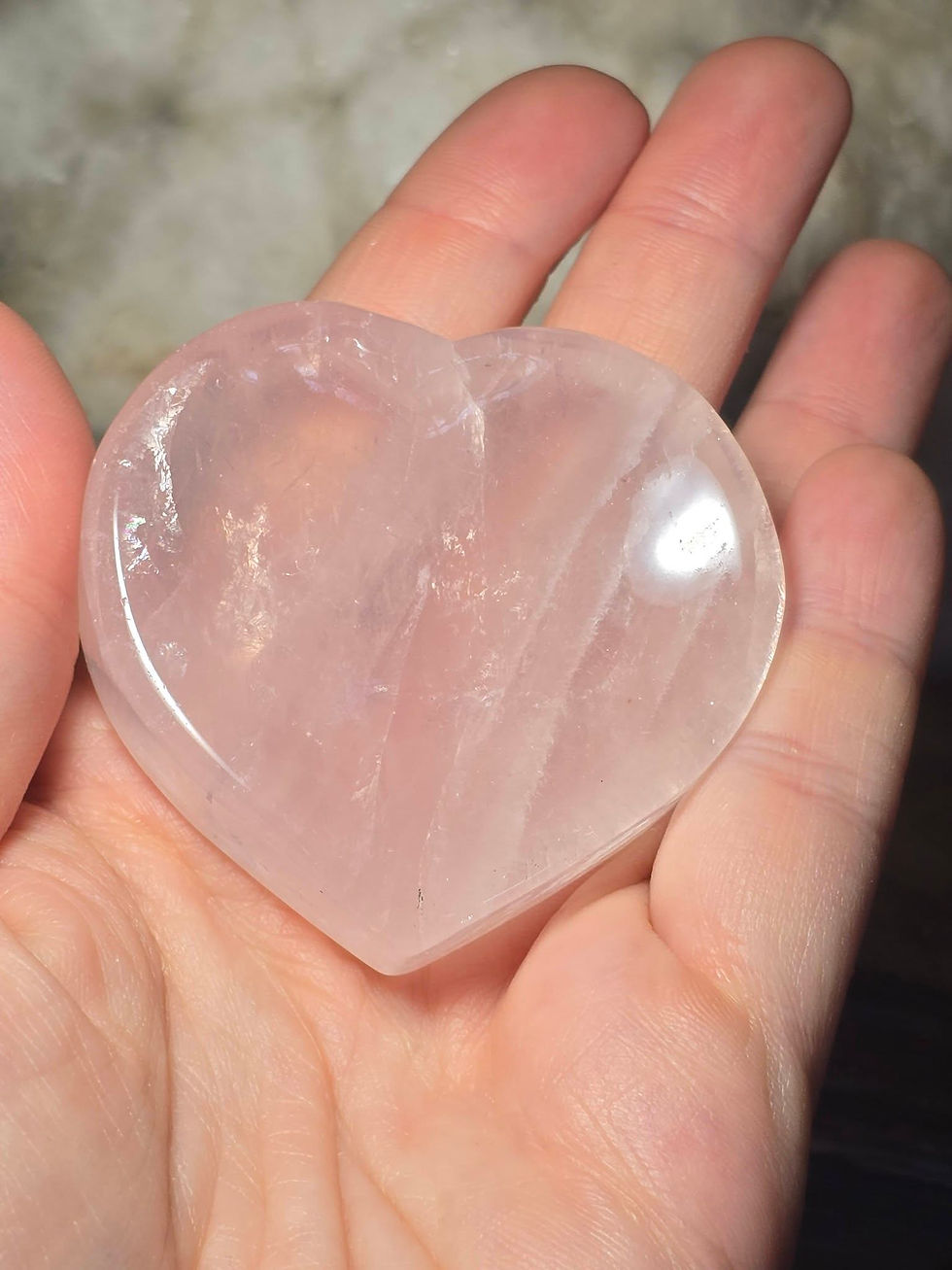 Thumbnail: rose quartz heart bowl hand held front view