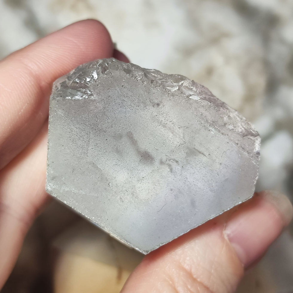 Thumbnail: angel aura rough and polished point bottom view hand held