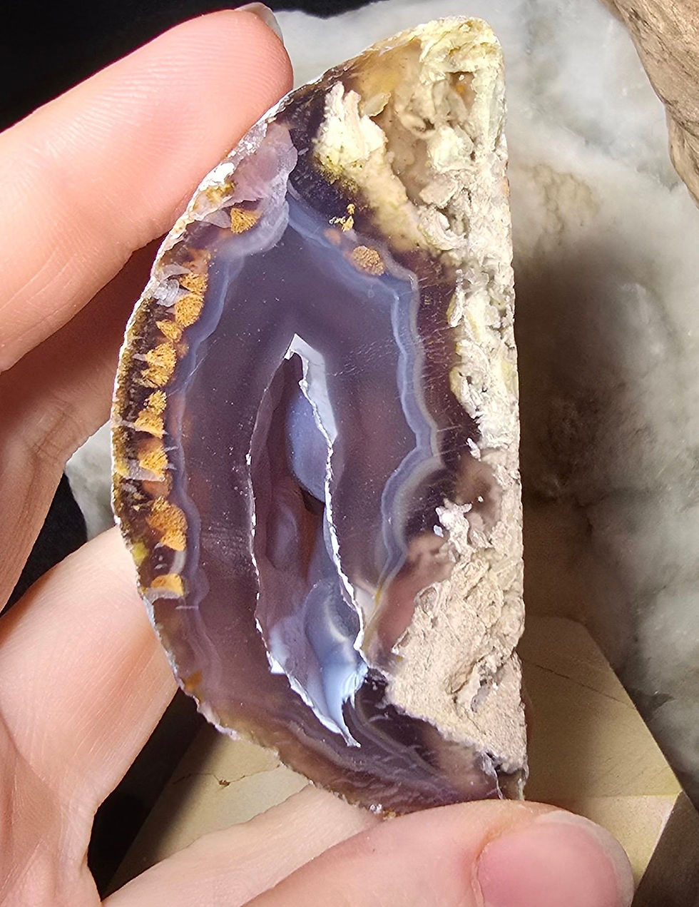 Thumbnail: special agate geode hand held front view