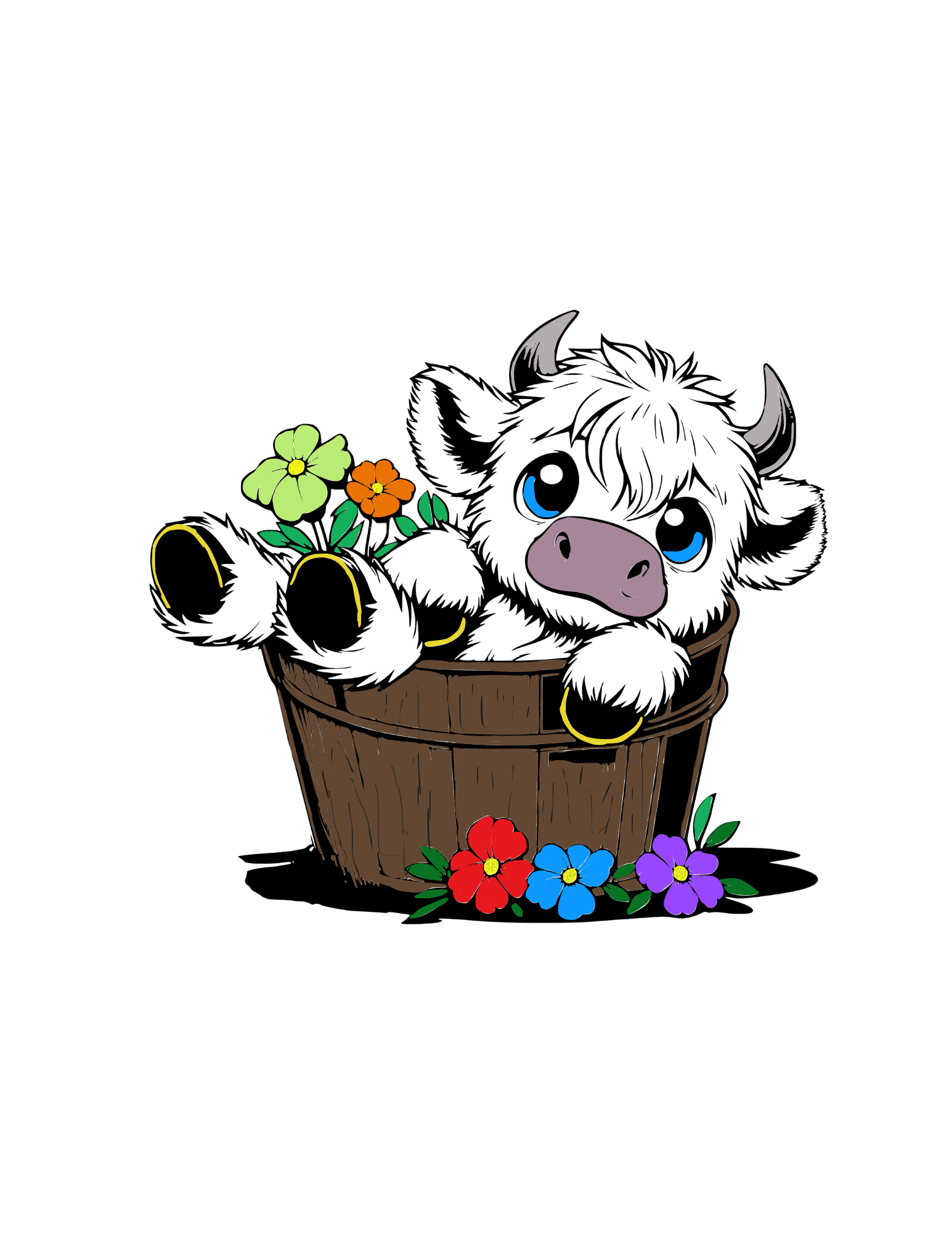 Baby Highland Cow in Barrel