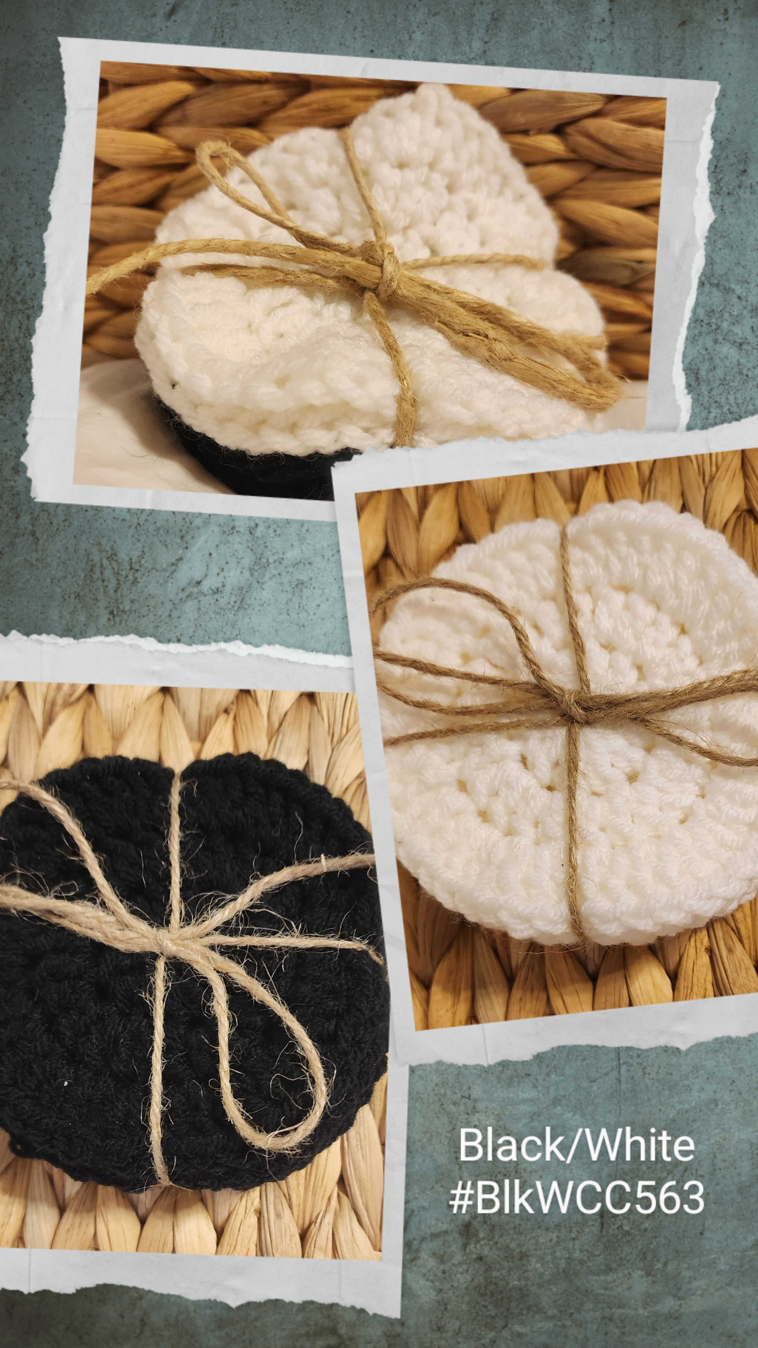 Black/White Crocheted Round Coaster