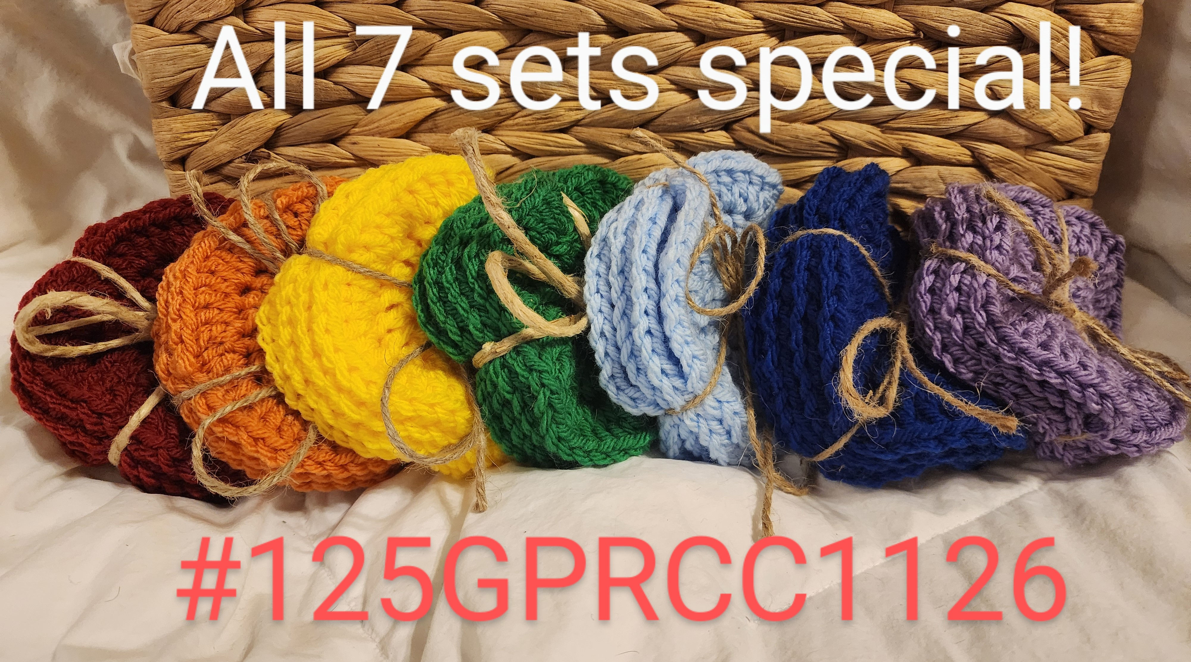 Rainbow Colors 7 sets Crocheted Round Coaster