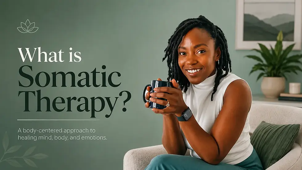 Woman smiling while holding a mug, representing a body-centered approach to somatic therapy