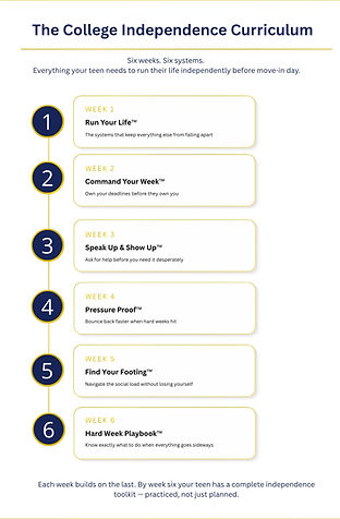 Overview of the 6 week curriculum of the College Independence Readiness Program jpg