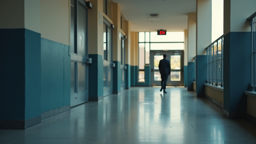 Eye-level view of a school entrance with security features