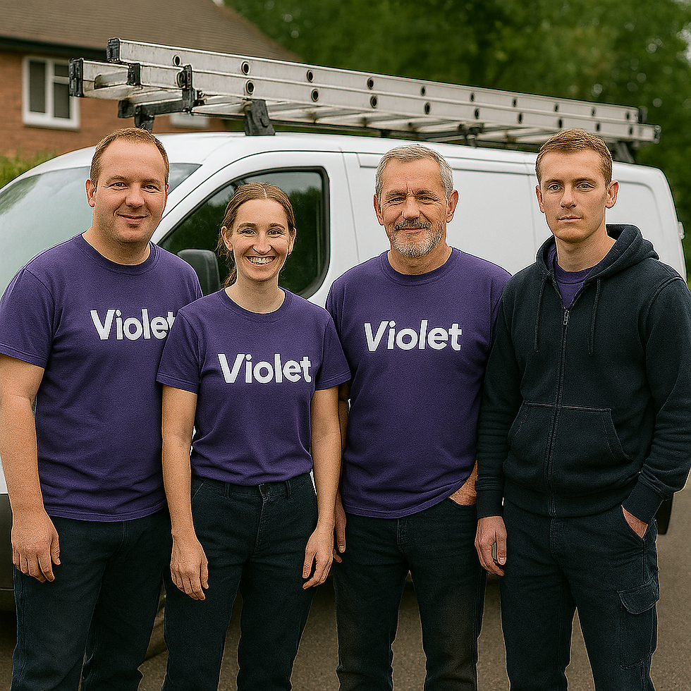 The Violet Gutter Services team wearing branded uniforms, providing professional gutter cleaning across Sussex
