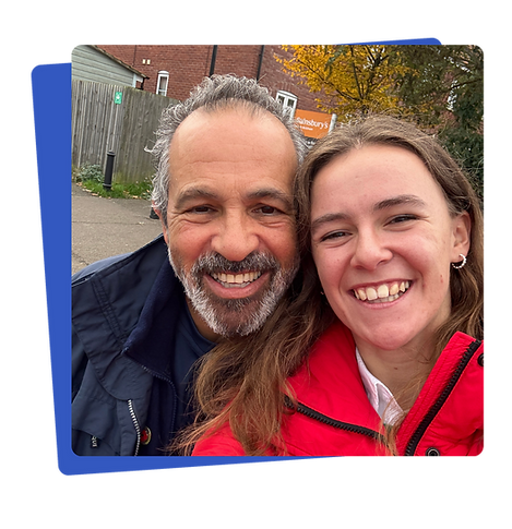 Rachel smiling with a client.