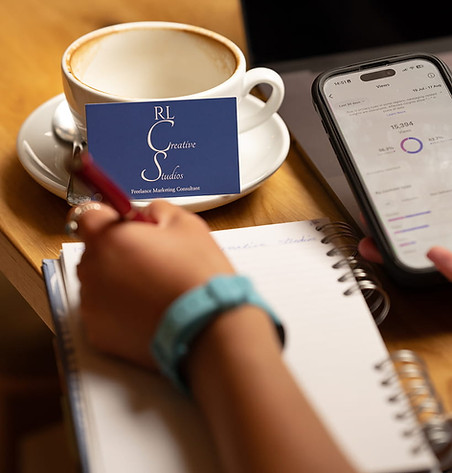 RL Creative Studios card and coffee cup