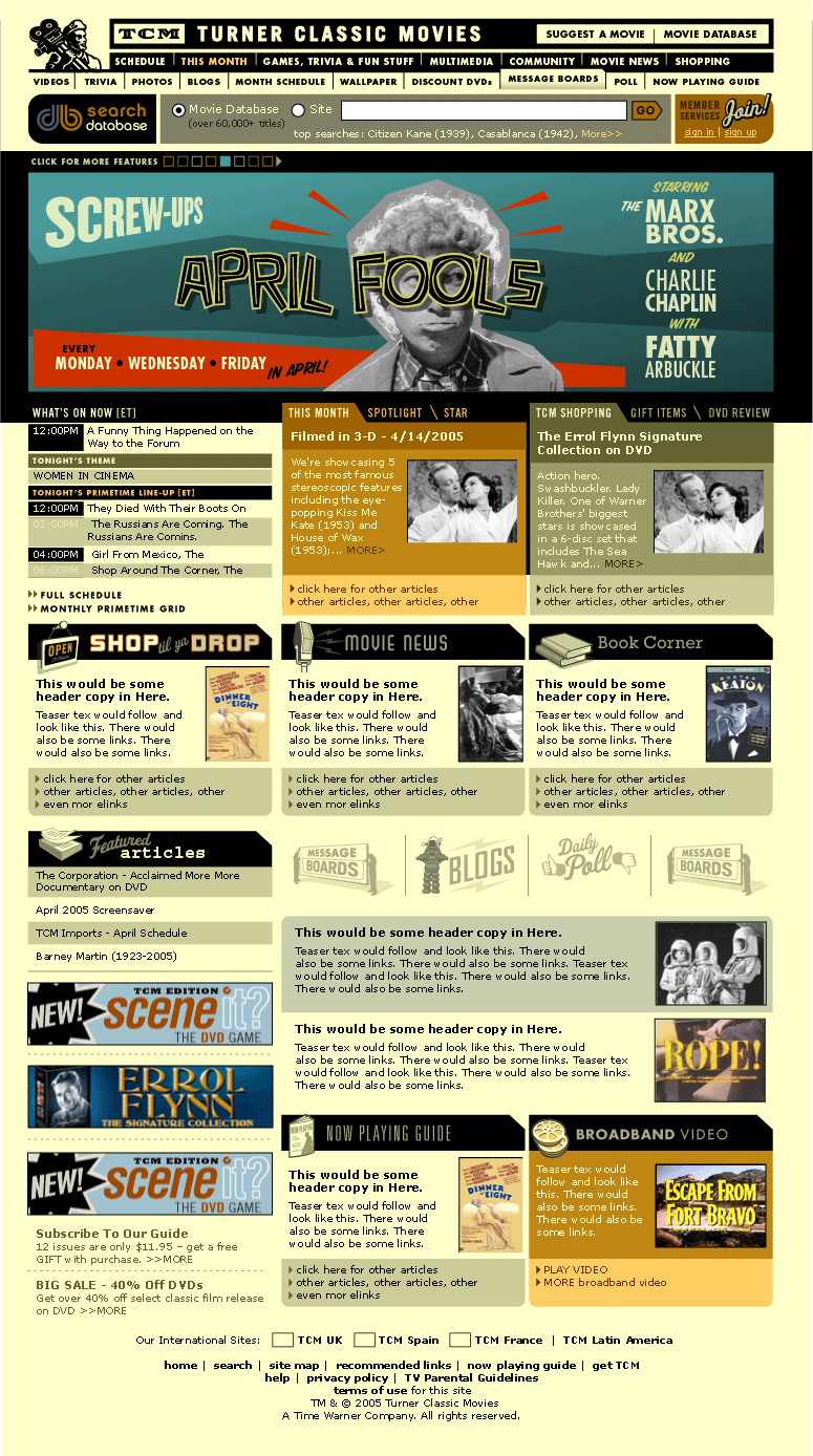 TCM.com Home Page (Early)