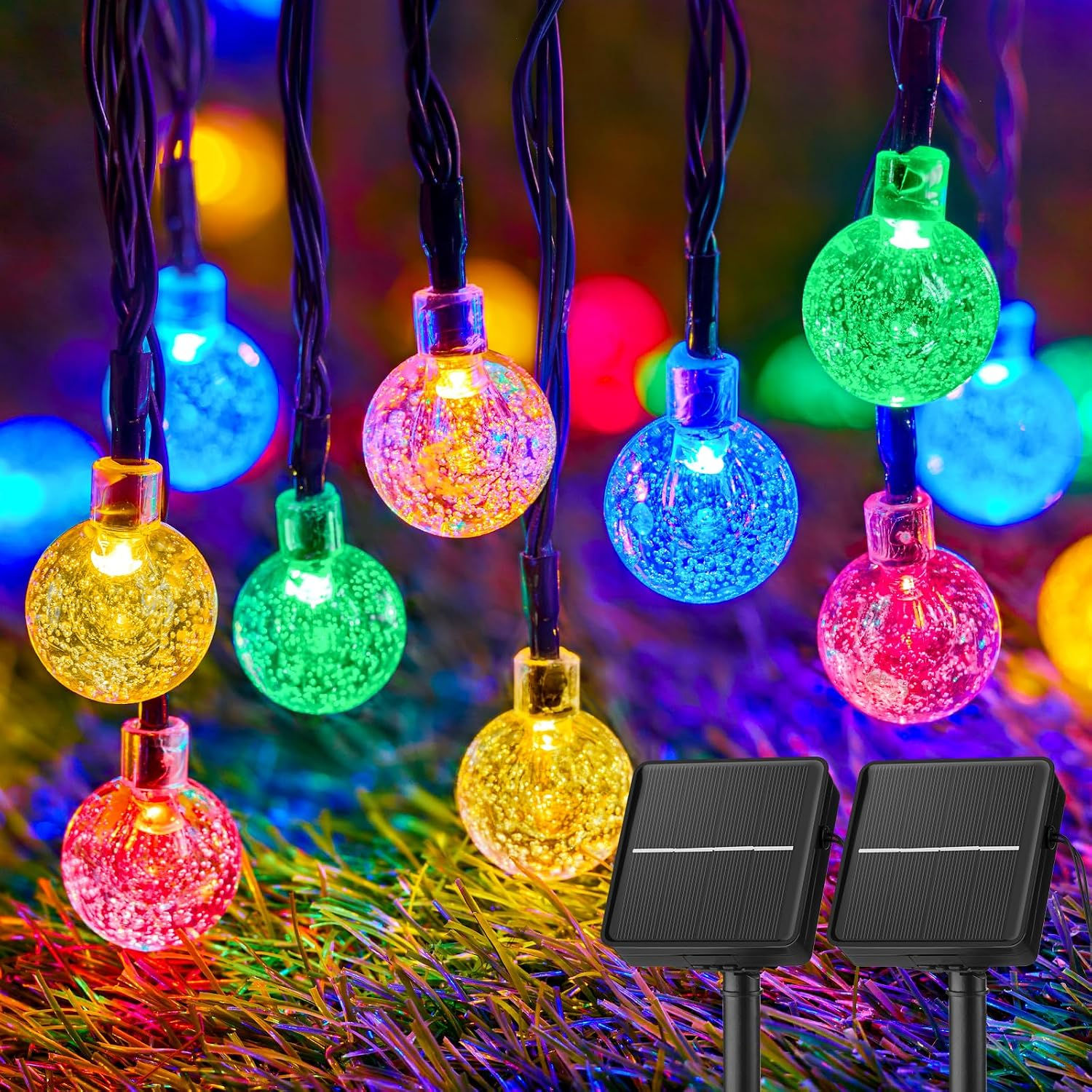 Solar Multicolor Globe String Lights 2 Pack 120 LED 72 FT