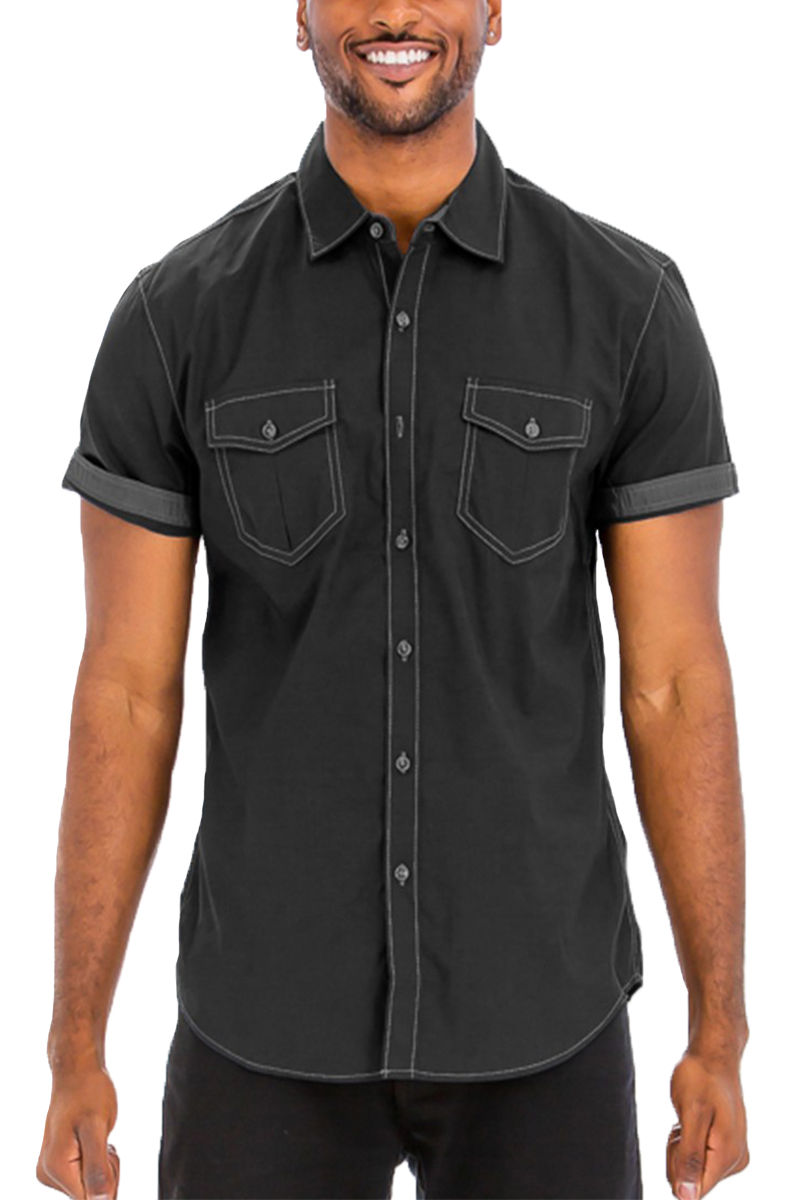 Men's Outline Stitch Two Pocket Short Sleeve Shirt