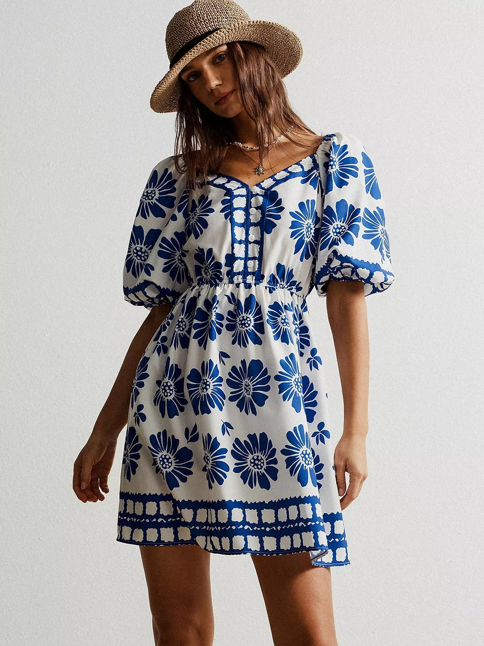 Thumbnail: Floral Print Puff Sleeve Mini Dress