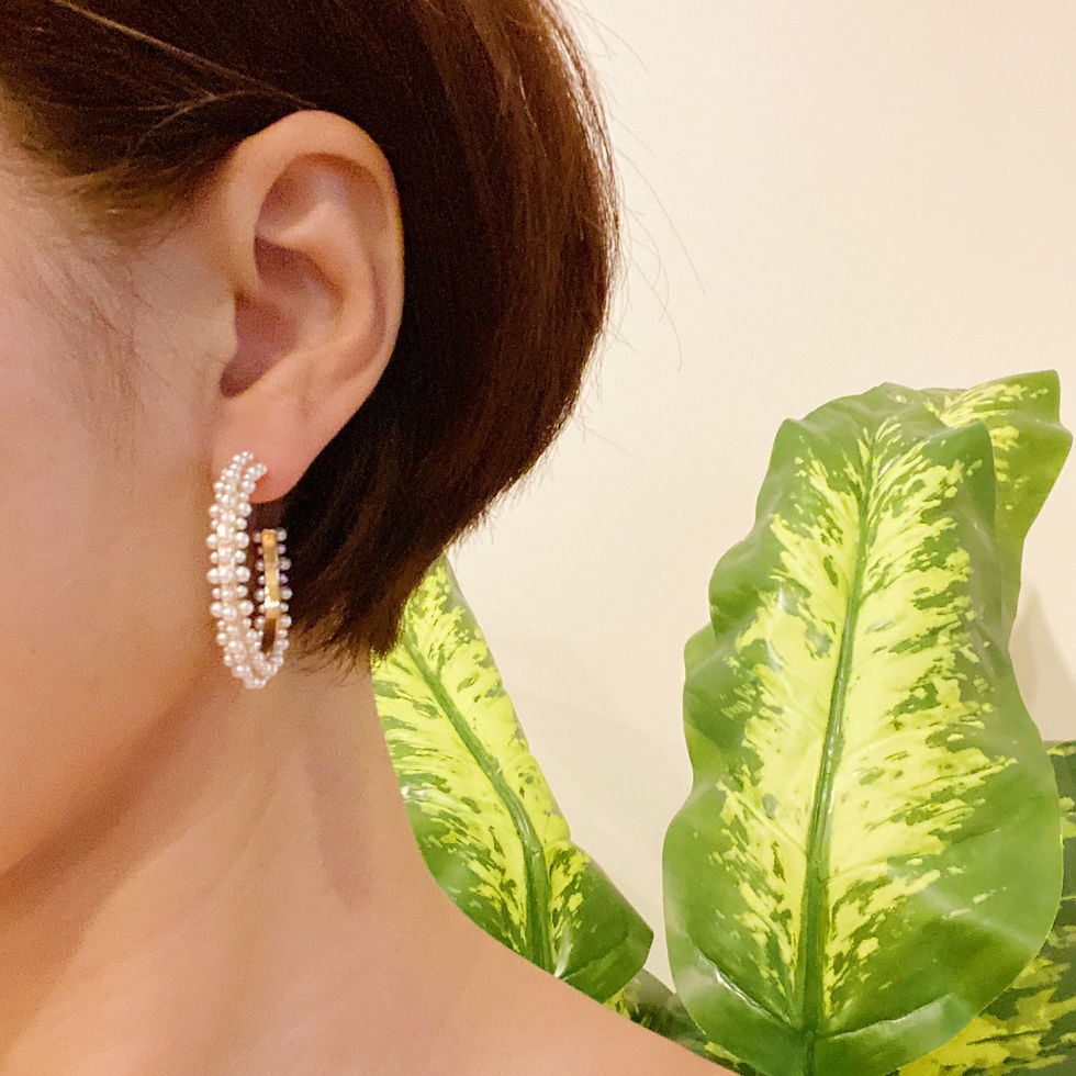 Thumbnail: Women's Gold Plated Delicate Pearl Deco Hoop Earrings