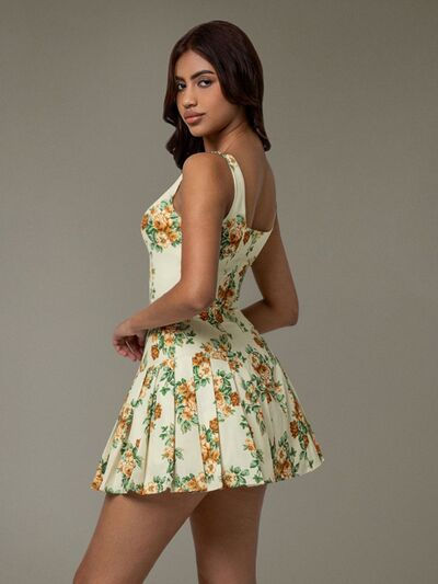 Thumbnail: Floral Sleeveless Mini Pleated Dress