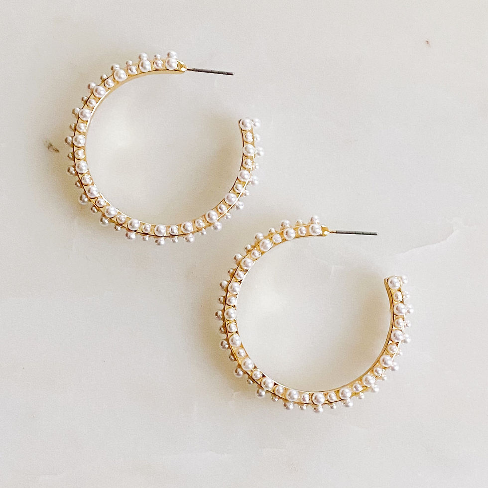 Thumbnail: Women's Gold Plated Delicate Pearl Deco Hoop Earrings