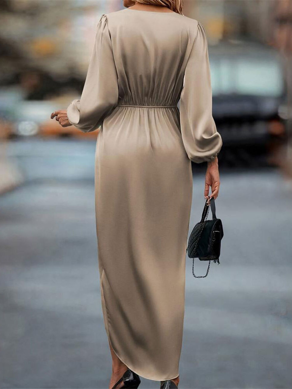 Thumbnail: Women's High-Low Surplice Balloon Sleeve Midi Dress