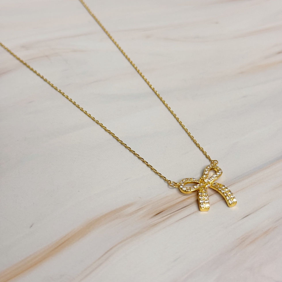Thumbnail: Women's Dainty Gold Plated Cubic Zirconia Bow Necklace