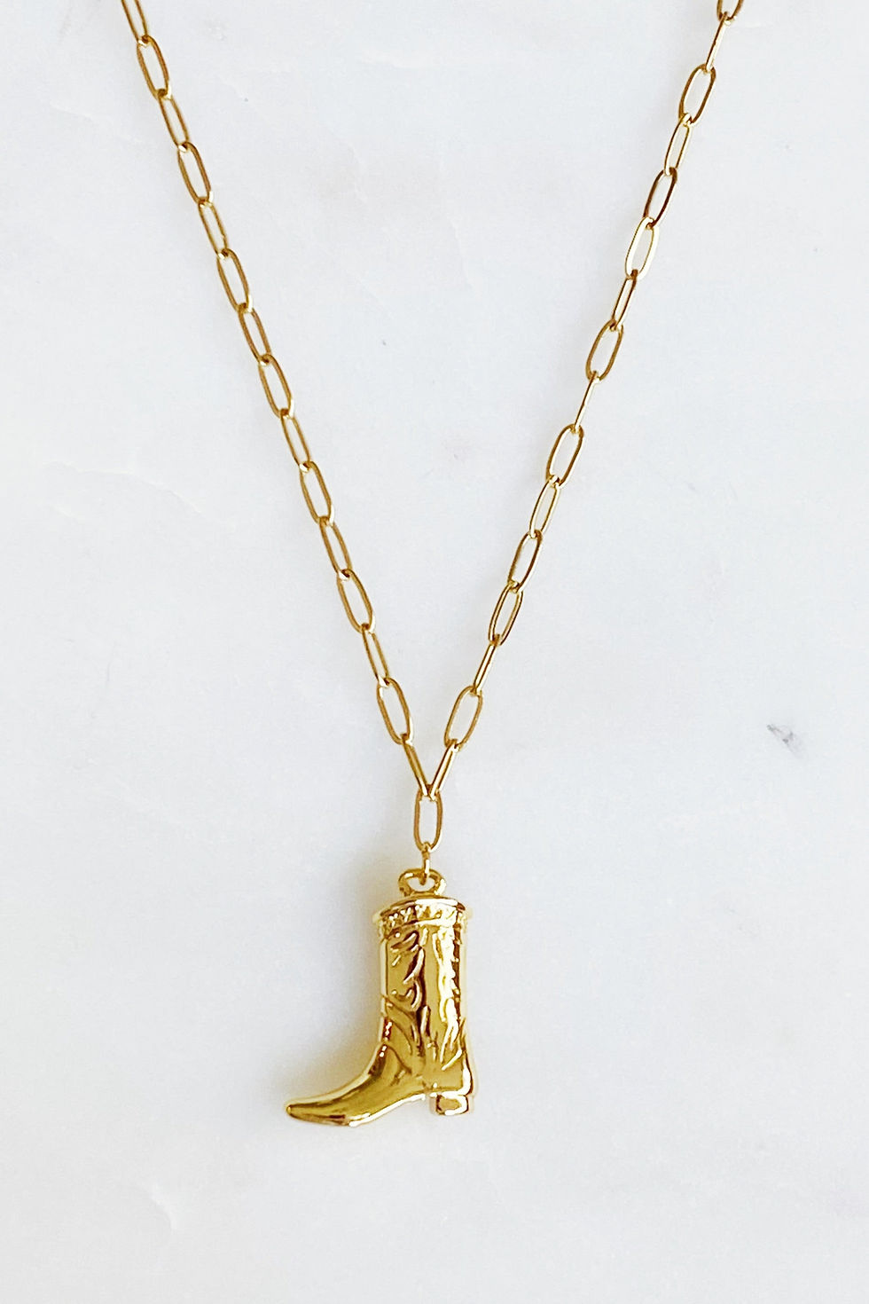 Thumbnail: Women's Golden Cowgirl Boot Pendant Necklace