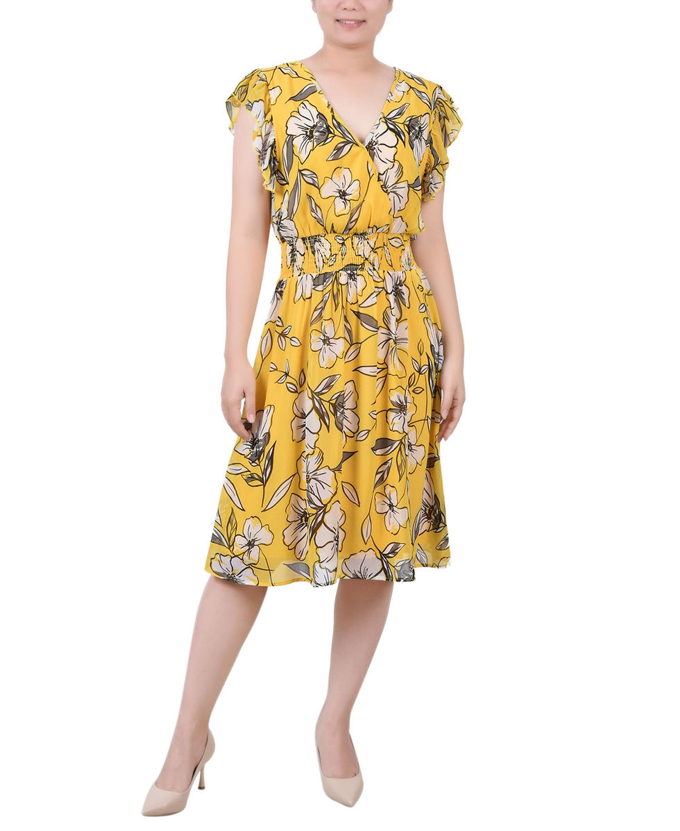 Thumbnail: NY Collection Women's Petite Flutter Sleeve Surplice Neck Dress