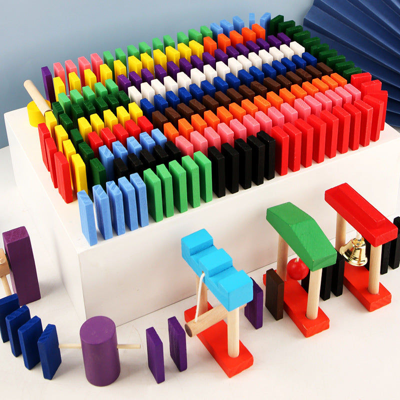 Wooden Rainbow Domino Blocks Color Sorting Building Toy Set