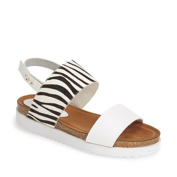 Thumbnail: Jolleen Women's Calf Hair Print Double Strap Buckle Sandal