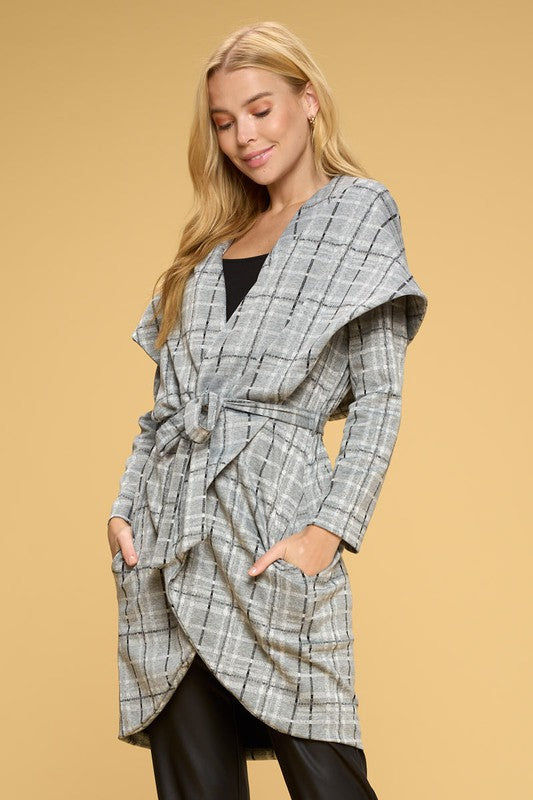 Thumbnail: Plaid Open Front Cardigan with Tie