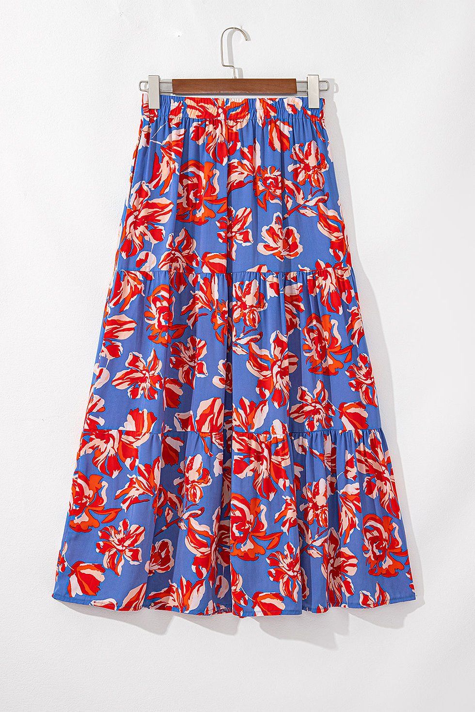 Thumbnail: Boho Floral Tiered Side Slit Maxi Skirt