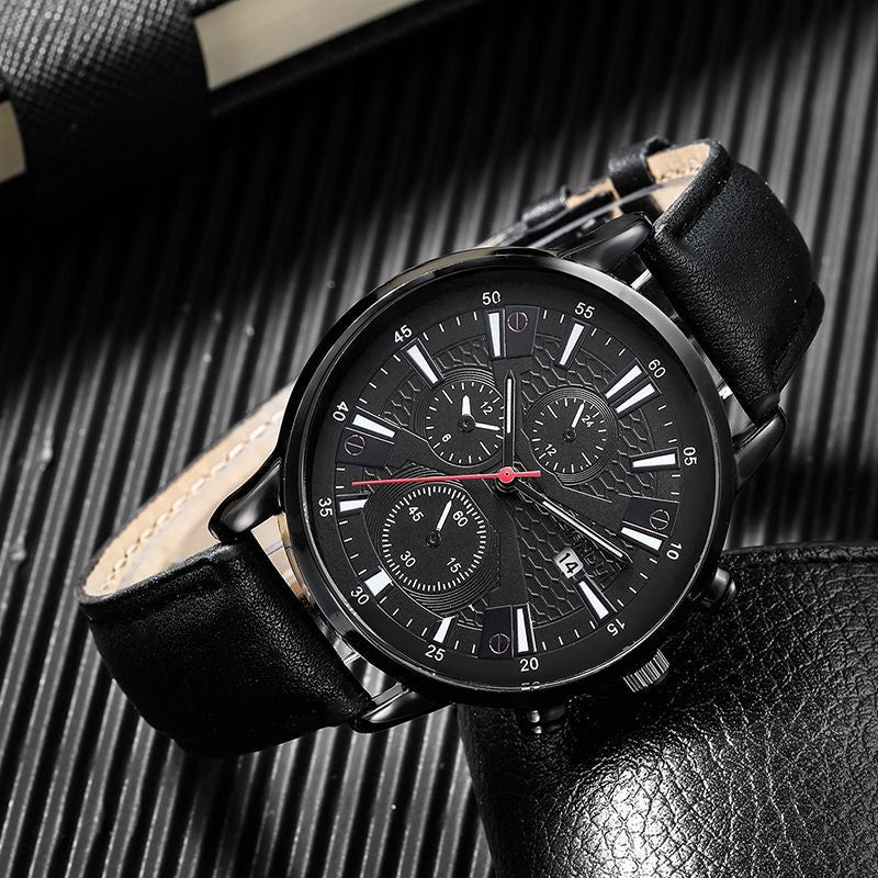 Thumbnail: Men's Casual Quartz Watch with PU Leather Band and Bracelet Set