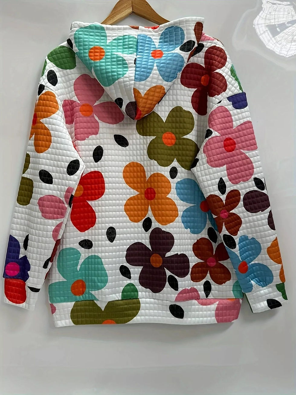 Thumbnail: Floral Print Textured Drawstring Hoodie
